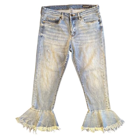 BLANK NYC Womens Fancy Ruffle Raw Hem Lyocell Cotton Distress Blue Jeans Size 31 - Picture 1 of 12